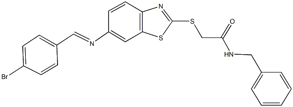 N-benzyl-2-({6-[(4-bromobenzylidene)amino]-1,3-benzothiazol-2-yl}sulfanyl)acetamide 结构式