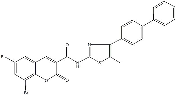 N-(4-[1,1'-biphenyl]-4-yl-5-methyl-1,3-thiazol-2-yl)-6,8-dibromo-2-oxo-2H-chromene-3-carboxamide 化学構造式