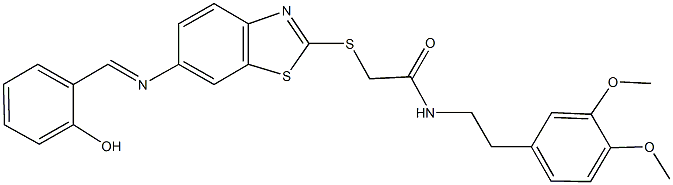 N-[2-(3,4-dimethoxyphenyl)ethyl]-2-({6-[(2-hydroxybenzylidene)amino]-1,3-benzothiazol-2-yl}sulfanyl)acetamide Structure