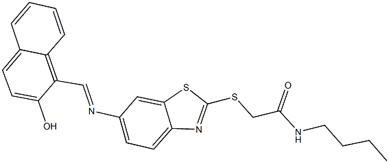 N-butyl-2-[(6-{[(2-hydroxy-1-naphthyl)methylene]amino}-1,3-benzothiazol-2-yl)sulfanyl]acetamide Structure