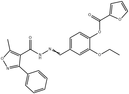 2-ethoxy-4-{2-[(5-methyl-3-phenyl-4-isoxazolyl)carbonyl]carbohydrazonoyl}phenyl 2-furoate Structure