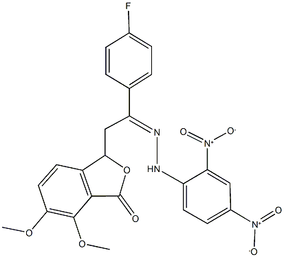 3-[2-({2,4-bisnitrophenyl}hydrazono)-2-(4-fluorophenyl)ethyl]-6,7-dimethoxy-2-benzofuran-1(3H)-one Struktur