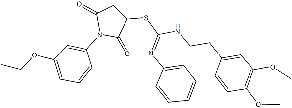 1-(3-ethoxyphenyl)-2,5-dioxo-3-pyrrolidinyl N-[2-(3,4-dimethoxyphenyl)ethyl]-N'-phenylimidothiocarbamate,350511-72-7,结构式