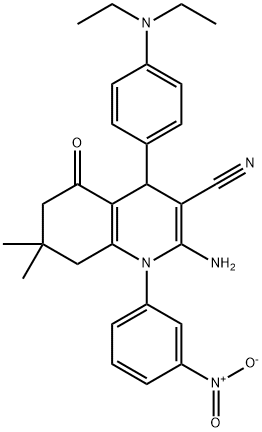 2-amino-4-[4-(diethylamino)phenyl]-1-{3-nitrophenyl}-7,7-dimethyl-5-oxo-1,4,5,6,7,8-hexahydroquinoline-3-carbonitrile 化学構造式