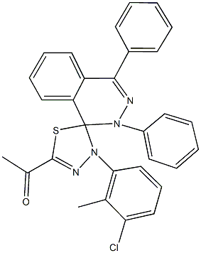 1-[4'-(3-chloro-2-methylphenyl)-2,4-diphenyl-1,2,4',5'-tetrahydrospiro(phthalazine-1,5'-[1,3,4]-thiadiazole)-2'-yl]ethanone,350613-45-5,结构式