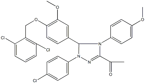 1-[1-(4-chlorophenyl)-5-{4-[(2,6-dichlorobenzyl)oxy]-3-methoxyphenyl}-4-(4-methoxyphenyl)-4,5-dihydro-1H-1,2,4-triazol-3-yl]ethanone 结构式