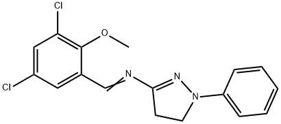 N-(3,5-dichloro-2-methoxybenzylidene)-N-(1-phenyl-4,5-dihydro-1H-pyrazol-3-yl)amine 化学構造式