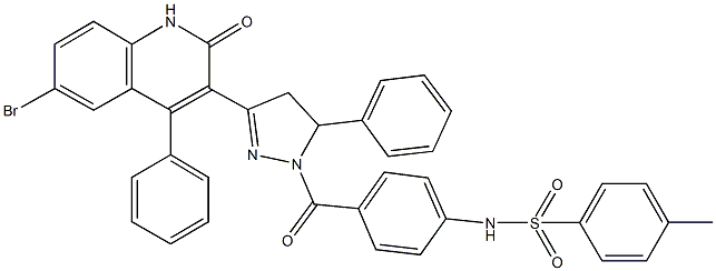 N-(4-{[3-(6-bromo-2-oxo-4-phenyl-1,2-dihydro-3-quinolinyl)-5-phenyl-4,5-dihydro-1H-pyrazol-1-yl]carbonyl}phenyl)-4-methylbenzenesulfonamide 化学構造式