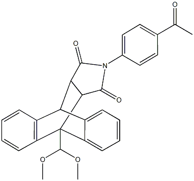 13-(4-acetylphenyl)-9-(dimethoxymethyl)-9,10-dihydro-12,14-dioxo-9,10-[3,4]pyrrolidinoanthracene 化学構造式