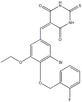 5-{3-bromo-5-ethoxy-4-[(2-fluorobenzyl)oxy]benzylidene}-2-thioxodihydro-4,6(1H,5H)-pyrimidinedione Structure