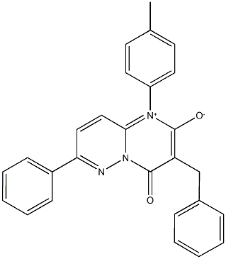 3-benzyl-1-(4-methylphenyl)-4-oxo-7-phenyl-4H-pyrimido[1,2-b]pyridazin-1-ium-2-olate Struktur