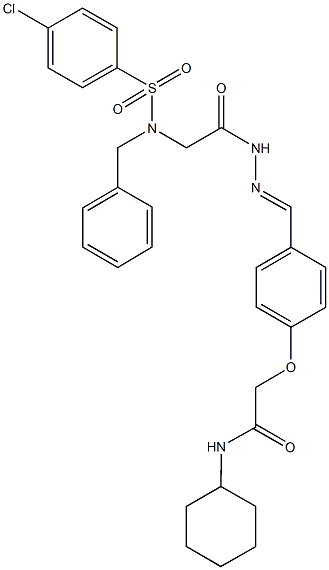 2-{4-[2-({benzyl[(4-chlorophenyl)sulfonyl]amino}acetyl)carbohydrazonoyl]phenoxy}-N-cyclohexylacetamide Struktur