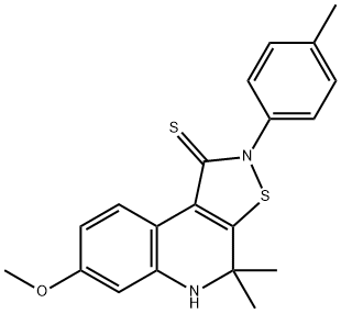 7-methoxy-4,4-dimethyl-2-(4-methylphenyl)-4,5-dihydroisothiazolo[5,4-c]quinoline-1(2H)-thione 结构式