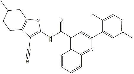 N-(3-cyano-6-methyl-4,5,6,7-tetrahydro-1-benzothien-2-yl)-2-(2,5-dimethylphenyl)-4-quinolinecarboxamide 结构式