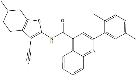 N-(3-cyano-6-methyl-4,5,6,7-tetrahydro-1-benzothien-2-yl)-2-(2,5-dimethylphenyl)-4-quinolinecarboxamide,350999-55-2,结构式