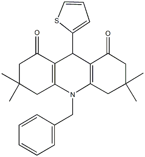 10-benzyl-3,3,6,6-tetramethyl-9-(2-thienyl)-3,4,6,7,9,10-hexahydro-1,8(2H,5H)-acridinedione 结构式