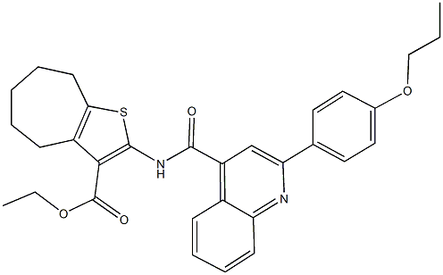 ethyl 2-({[2-(4-propoxyphenyl)-4-quinolinyl]carbonyl}amino)-5,6,7,8-tetrahydro-4H-cyclohepta[b]thiophene-3-carboxylate Struktur