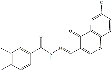 N'-[(6-chloro-4-oxo-4H-chromen-3-yl)methylene]-3,4-dimethylbenzohydrazide 化学構造式