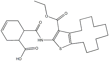 6-({[3-(ethoxycarbonyl)-4,5,6,7,8,9,10,11,12,13-decahydrocyclododeca[b]thien-2-yl]amino}carbonyl)-3-cyclohexene-1-carboxylic acid,351001-19-9,结构式