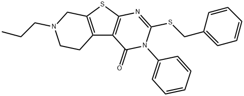 351005-11-3 2-(benzylsulfanyl)-3-phenyl-7-propyl-5,6,7,8-tetrahydropyrido[4',3':4,5]thieno[2,3-d]pyrimidin-4(3H)-one