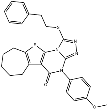 4-(4-methoxyphenyl)-1-[(2-phenylethyl)sulfanyl]-7,8,9,10-tetrahydro-6H-cyclohepta[4,5]thieno[3,2-e][1,2,4]triazolo[4,3-a]pyrimidin-5(4H)-one Structure