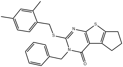 3-benzyl-2-[(2,4-dimethylbenzyl)sulfanyl]-3,5,6,7-tetrahydro-4H-cyclopenta[4,5]thieno[2,3-d]pyrimidin-4-one Structure