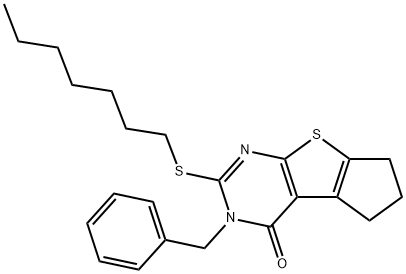 3-benzyl-2-(heptylsulfanyl)-3,5,6,7-tetrahydro-4H-cyclopenta[4,5]thieno[2,3-d]pyrimidin-4-one,351006-33-2,结构式