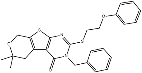 3-benzyl-6,6-dimethyl-2-[(2-phenoxyethyl)sulfanyl]-3,5,6,8-tetrahydro-4H-pyrano[4',3':4,5]thieno[2,3-d]pyrimidin-4-one|