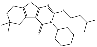 3-cyclohexyl-2-(isopentylsulfanyl)-6,6-dimethyl-3,5,6,8-tetrahydro-4H-pyrano[4',3':4,5]thieno[2,3-d]pyrimidin-4-one,351006-86-5,结构式