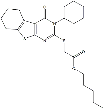 pentyl [(3-cyclohexyl-4-oxo-3,4,5,6,7,8-hexahydro[1]benzothieno[2,3-d]pyrimidin-2-yl)sulfanyl]acetate Structure