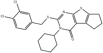 3-cyclohexyl-2-[(3,4-dichlorobenzyl)sulfanyl]-3,5,6,7-tetrahydro-4H-cyclopenta[4,5]thieno[2,3-d]pyrimidin-4-one Struktur