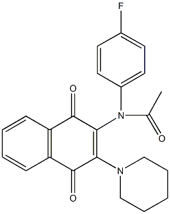 N-[1,4-dioxo-3-(1-piperidinyl)-1,4-dihydro-2-naphthalenyl]-N-(4-fluorophenyl)acetamide 化学構造式