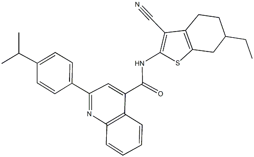 N-(3-cyano-6-ethyl-4,5,6,7-tetrahydro-1-benzothien-2-yl)-2-(4-isopropylphenyl)-4-quinolinecarboxamide,351157-65-8,结构式