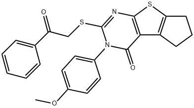 3-(4-methoxyphenyl)-2-[(2-oxo-2-phenylethyl)sulfanyl]-3,5,6,7-tetrahydro-4H-cyclopenta[4,5]thieno[2,3-d]pyrimidin-4-one 化学構造式