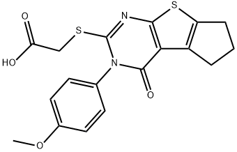 {[3-(4-methoxyphenyl)-4-oxo-3,5,6,7-tetrahydro-4H-cyclopenta[4,5]thieno[2,3-d]pyrimidin-2-yl]sulfanyl}acetic acid 化学構造式