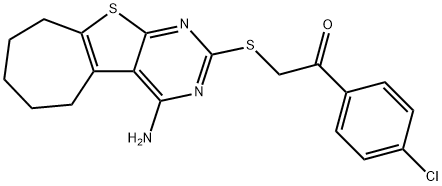 2-[(4-amino-6,7,8,9-tetrahydro-5H-cyclohepta[4,5]thieno[2,3-d]pyrimidin-2-yl)sulfanyl]-1-(4-chlorophenyl)ethanone Structure