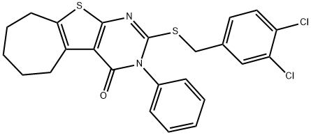 2-[(3,4-dichlorobenzyl)sulfanyl]-3-phenyl-3,5,6,7,8,9-hexahydro-4H-cyclohepta[4,5]thieno[2,3-d]pyrimidin-4-one Struktur