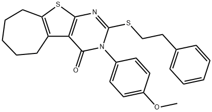 3-(4-methoxyphenyl)-2-[(2-phenylethyl)sulfanyl]-3,5,6,7,8,9-hexahydro-4H-cyclohepta[4,5]thieno[2,3-d]pyrimidin-4-one,351160-06-0,结构式