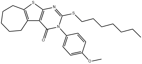 2-(heptylsulfanyl)-3-(4-methoxyphenyl)-3,5,6,7,8,9-hexahydro-4H-cyclohepta[4,5]thieno[2,3-d]pyrimidin-4-one,351160-19-5,结构式