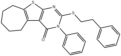 3-phenyl-2-[(2-phenylethyl)sulfanyl]-3,5,6,7,8,9-hexahydro-4H-cyclohepta[4,5]thieno[2,3-d]pyrimidin-4-one Struktur