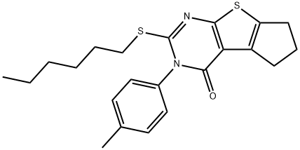 2-(hexylsulfanyl)-3-(4-methylphenyl)-3,5,6,7-tetrahydro-4H-cyclopenta[4,5]thieno[2,3-d]pyrimidin-4-one Structure