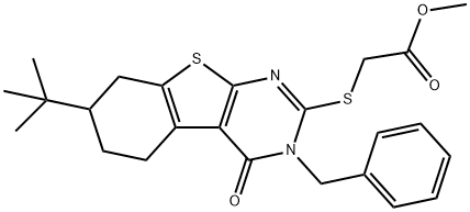 methyl [(3-benzyl-7-tert-butyl-4-oxo-3,4,5,6,7,8-hexahydro[1]benzothieno[2,3-d]pyrimidin-2-yl)sulfanyl]acetate 结构式