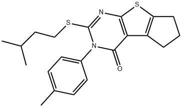 2-(isopentylsulfanyl)-3-(4-methylphenyl)-3,5,6,7-tetrahydro-4H-cyclopenta[4,5]thieno[2,3-d]pyrimidin-4-one 化学構造式
