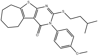 2-(isopentylsulfanyl)-3-(4-methoxyphenyl)-3,5,6,7,8,9-hexahydro-4H-cyclohepta[4,5]thieno[2,3-d]pyrimidin-4-one 化学構造式