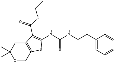 ethyl 5,5-dimethyl-2-({[(2-phenylethyl)amino]carbothioyl}amino)-4,7-dihydro-5H-thieno[2,3-c]pyran-3-carboxylate Structure