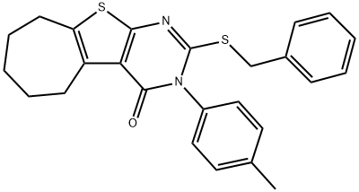 2-(benzylsulfanyl)-3-(4-methylphenyl)-3,5,6,7,8,9-hexahydro-4H-cyclohepta[4,5]thieno[2,3-d]pyrimidin-4-one 化学構造式