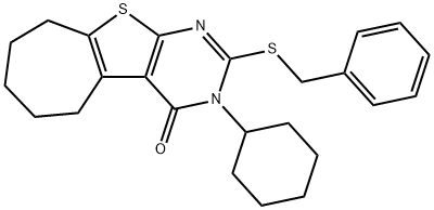 2-(benzylsulfanyl)-3-cyclohexyl-3,5,6,7,8,9-hexahydro-4H-cyclohepta[4,5]thieno[2,3-d]pyrimidin-4-one,351162-60-2,结构式