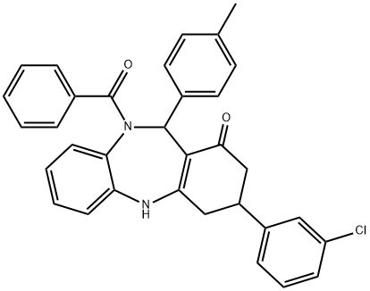 10-benzoyl-3-(3-chlorophenyl)-11-(4-methylphenyl)-2,3,4,5,10,11-hexahydro-1H-dibenzo[b,e][1,4]diazepin-1-one Structure