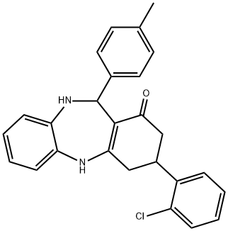 3-(2-chlorophenyl)-11-(4-methylphenyl)-2,3,4,5,10,11-hexahydro-1H-dibenzo[b,e][1,4]diazepin-1-one,351162-99-7,结构式