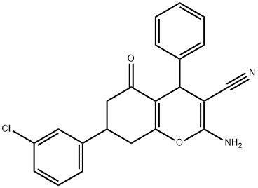 2-amino-7-(3-chlorophenyl)-5-oxo-4-phenyl-5,6,7,8-tetrahydro-4H-chromene-3-carbonitrile 结构式
